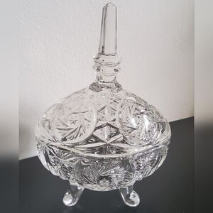 Vintage Leaded Crystal Footed Lidded Candy Dish Bowl